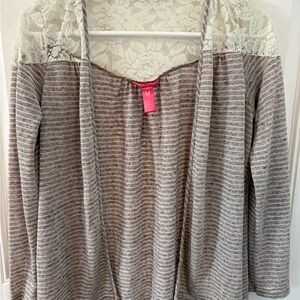 Striped Cardigan with Lace Detail